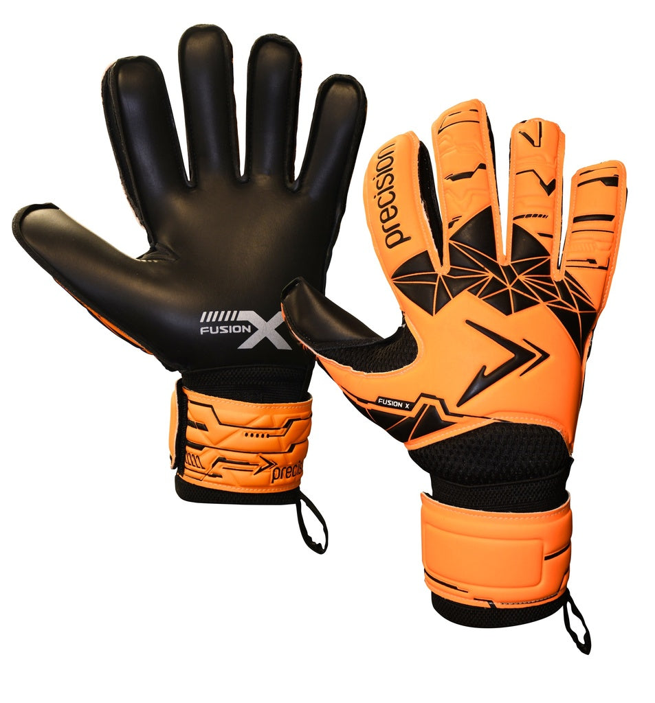 Precision Junior Fusion_X Flat Cut Essential GK Gloves Orange/Black