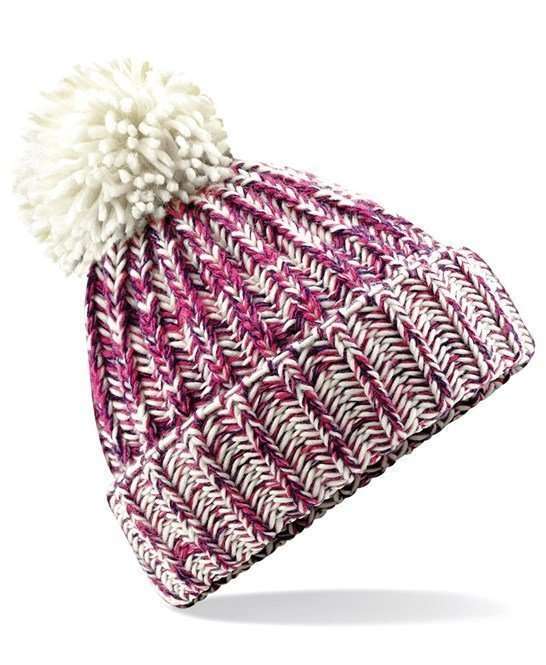 Beechfield Twist Pom Pom Beanie Fuchsia Twist