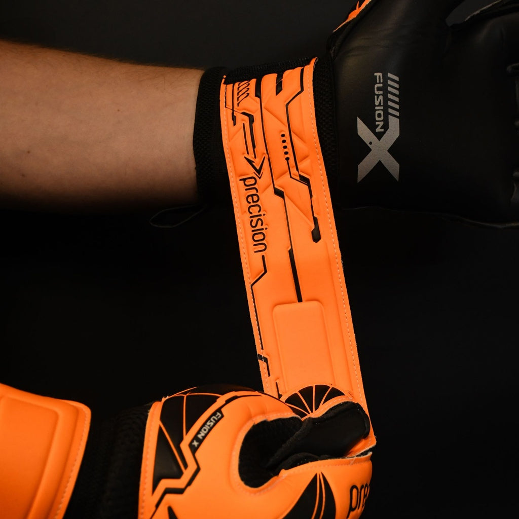 Precision Junior Fusion_X Flat Cut Essential GK Gloves Orange/Black
