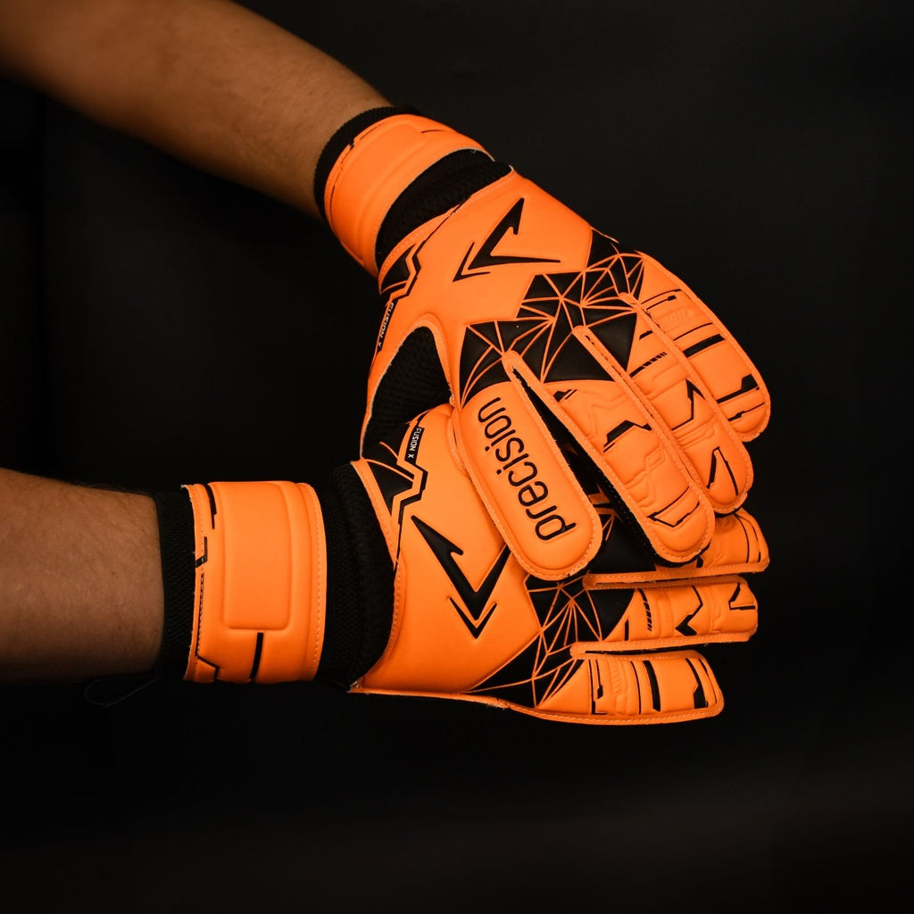 Precision Junior Fusion_X Flat Cut Essential GK Gloves Orange/Black