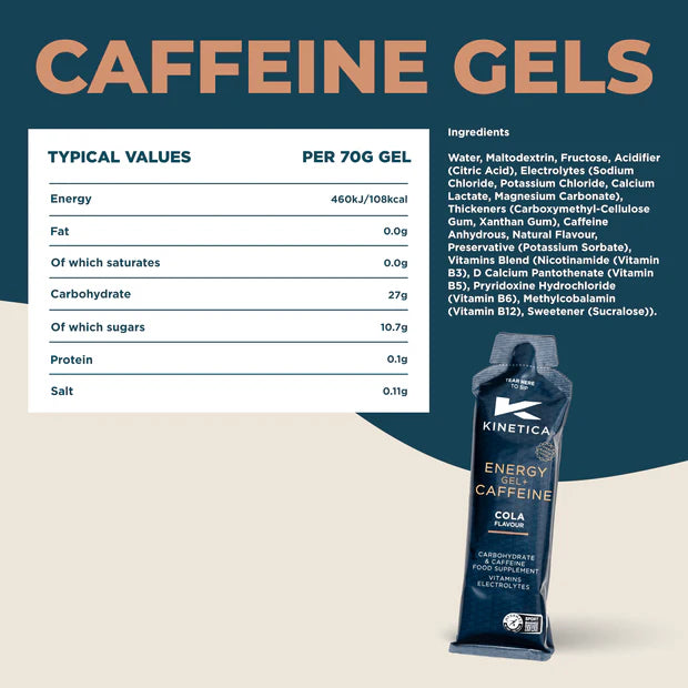 Kinetica Caffeine Gels 70g Box of 24, Cola