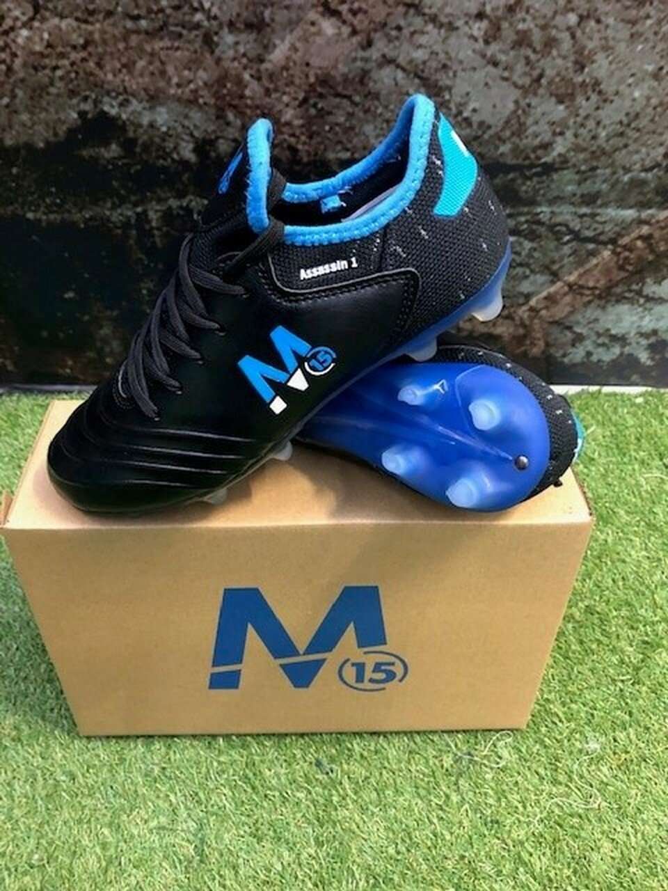 M15 Assassin Black/Blue Velcro Football Boot Jr