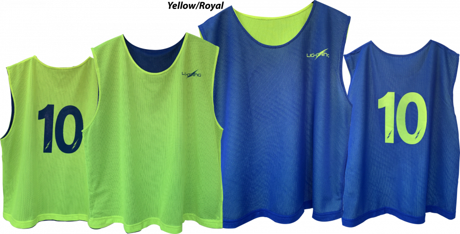 Lee Sports Reversible and numbered bibs set of 20 Senior Size Yellow/Royal