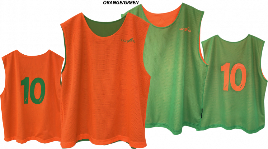 Lee Sports Reversible and numbered bibs set of 20 Senior Size Green/Orange