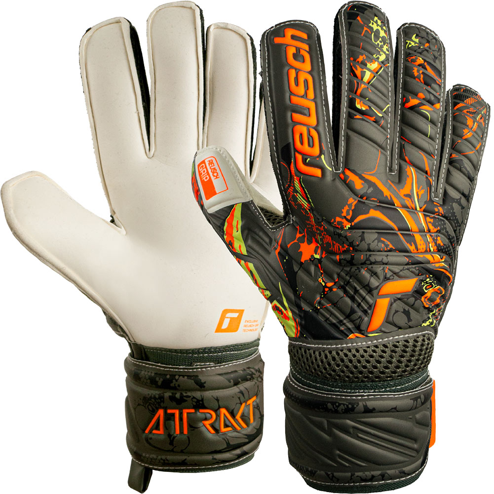 Reusch Attrakt Grip GK Gloves, Senior, Green/Orange